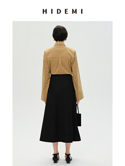 HIDEMI 牛皮纸感廓形伞袖简约衬衫 商品图3