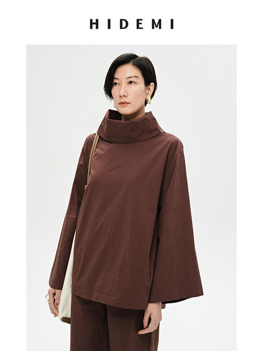 HIDEMI 砖红色立领简约设计感水洗棉套装 衬衫/阔腿裤 商品图4