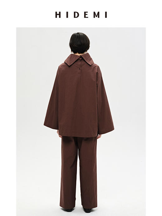 HIDEMI 砖红色立领简约设计感水洗棉套装 衬衫/阔腿裤 商品图5
