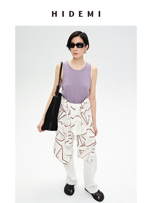HIDEMI 简约圆领薄款冰丝背心 白色/香芋紫/油画绿 商品图6