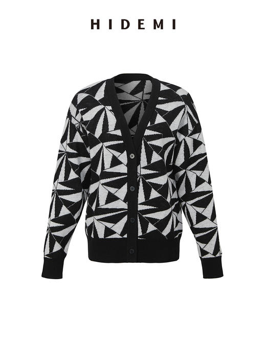 HIDEMI 美利奴羊毛几何印花纽扣开衫 商品图13