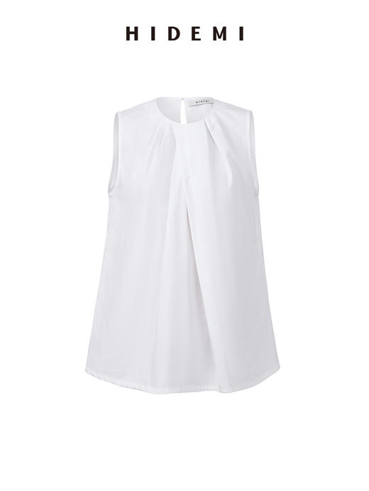 HIDEMI 褶皱设计感圆领棉质背心 藏蓝色/白色 商品图13