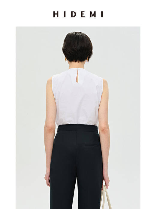 HIDEMI 褶皱设计感圆领棉质背心 藏蓝色/白色 商品图12
