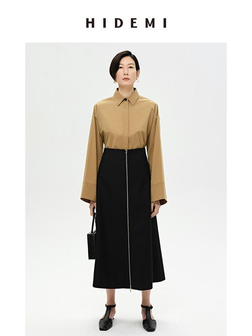 HIDEMI 牛皮纸感廓形伞袖简约衬衫 商品图1