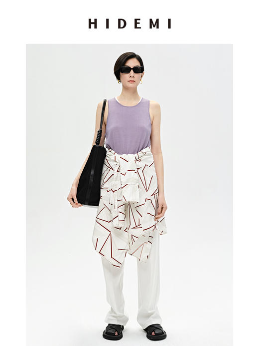 HIDEMI 简约圆领薄款冰丝背心 白色/香芋紫/油画绿 商品图1