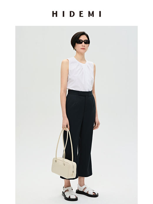 HIDEMI 褶皱设计感圆领棉质背心 藏蓝色/白色 商品图11