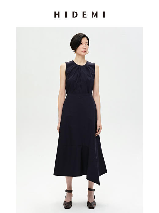 HIDEMI 褶皱设计感圆领棉质背心 藏蓝色/白色 商品图6