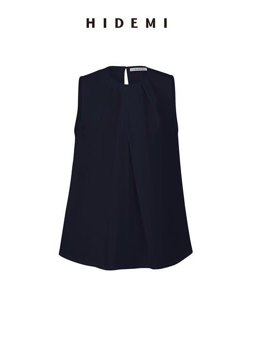 HIDEMI 褶皱设计感圆领棉质背心 藏蓝色/白色 商品图14