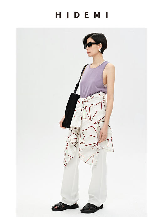 HIDEMI 简约圆领薄款冰丝背心 白色/香芋紫/油画绿 商品图4