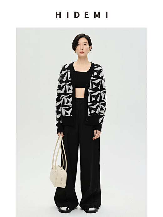 HIDEMI 美利奴羊毛几何印花纽扣开衫 商品图12