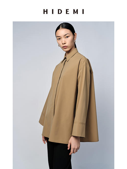 HIDEMI 牛皮纸感廓形伞袖简约衬衫 商品图8