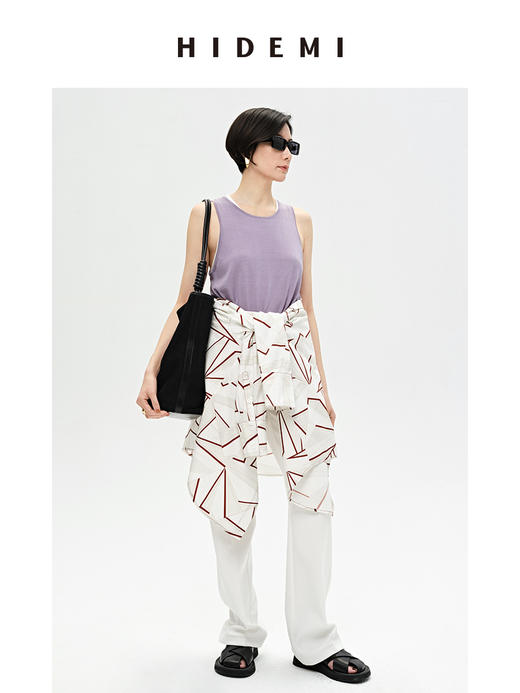 HIDEMI 简约圆领薄款冰丝背心 白色/香芋紫/油画绿 商品图2