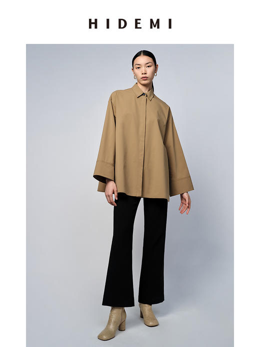 HIDEMI 牛皮纸感廓形伞袖简约衬衫 商品图7