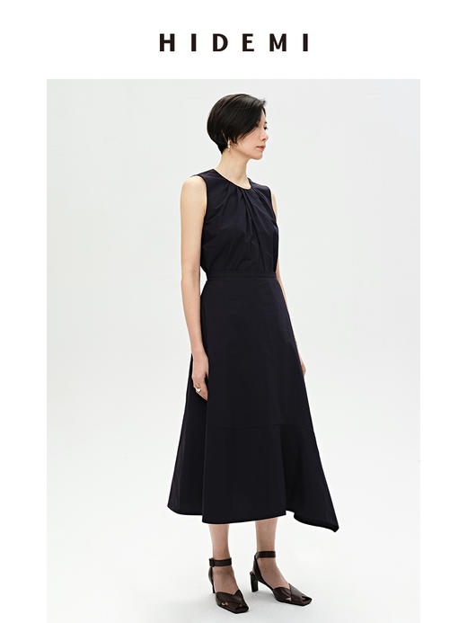 HIDEMI 褶皱设计感圆领棉质背心 藏蓝色/白色 商品图7