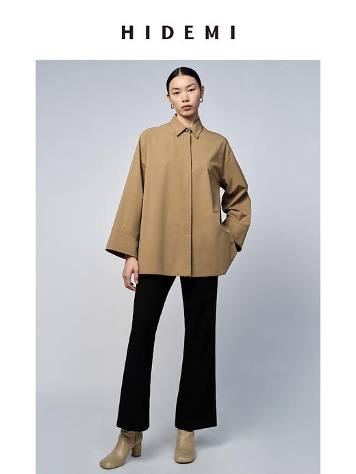 HIDEMI 牛皮纸感廓形伞袖简约衬衫 商品图5