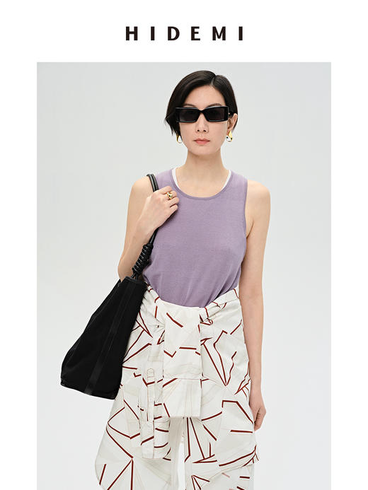 HIDEMI 简约圆领薄款冰丝背心 白色/香芋紫/油画绿 商品图3