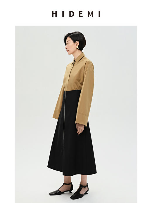 HIDEMI 牛皮纸感廓形伞袖简约衬衫 商品图2