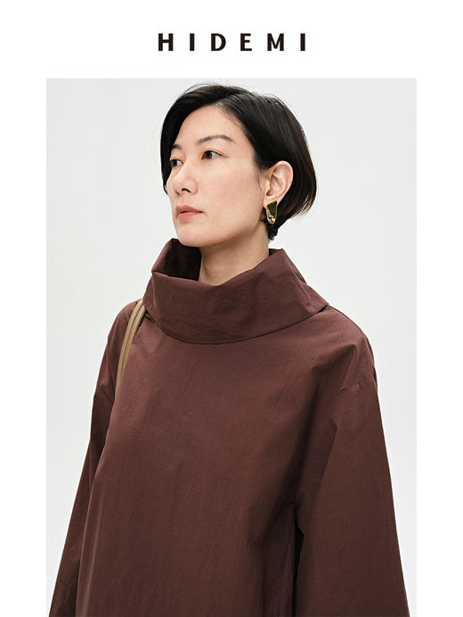 HIDEMI 砖红色立领简约设计感水洗棉套装 衬衫/阔腿裤 商品图6