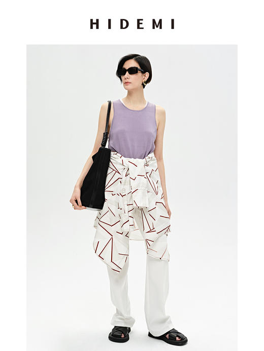 HIDEMI 简约圆领薄款冰丝背心 白色/香芋紫/油画绿 商品图7