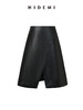 HIDEMI 褶皱做旧感环保皮黑色一粒扣不对称半身裙 商品缩略图0