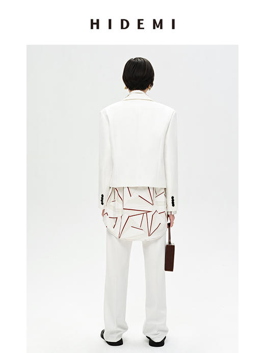 HIDEMI 简约一粒扣翻领式短款夹克西服外套 白色/黑色（小白领） 商品图14