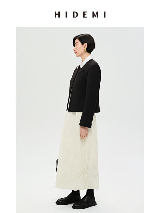 HIDEMI 简约一粒扣翻领式短款夹克西服外套 白色/黑色（小白领） 商品图5