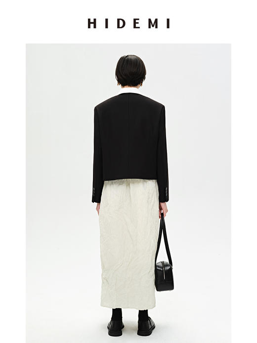 HIDEMI 简约一粒扣翻领式短款夹克西服外套 白色/黑色（小白领） 商品图7