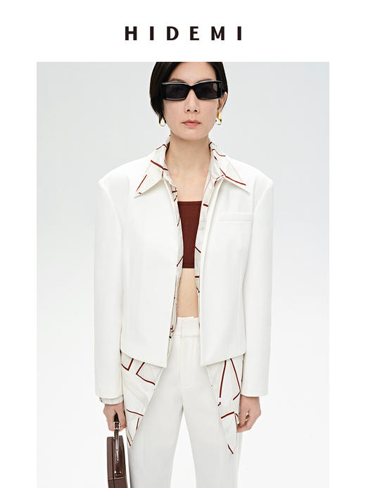 HIDEMI 简约一粒扣翻领式短款夹克西服外套 白色/黑色（小白领） 商品图9