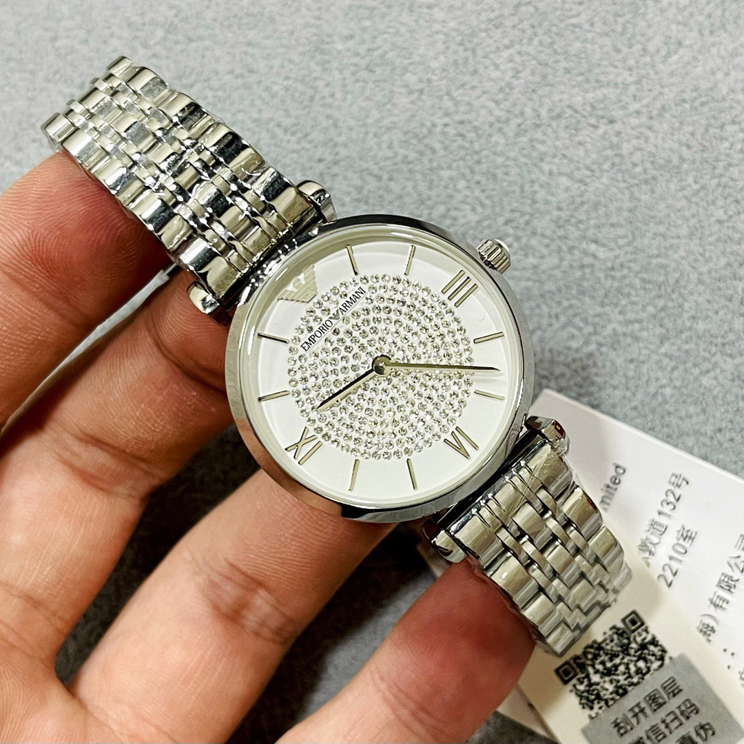 原厂armani阿玛尼满天星女士手表型号ar1926间金ar1926银色75表盘