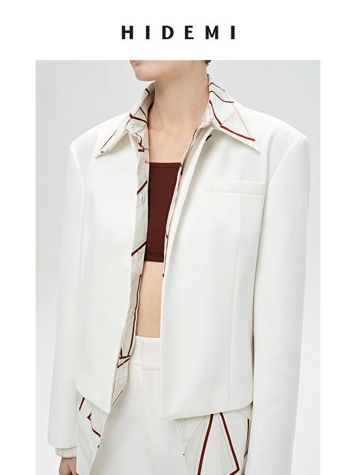 HIDEMI 简约一粒扣翻领式短款夹克西服外套 白色/黑色（小白领） 商品图11