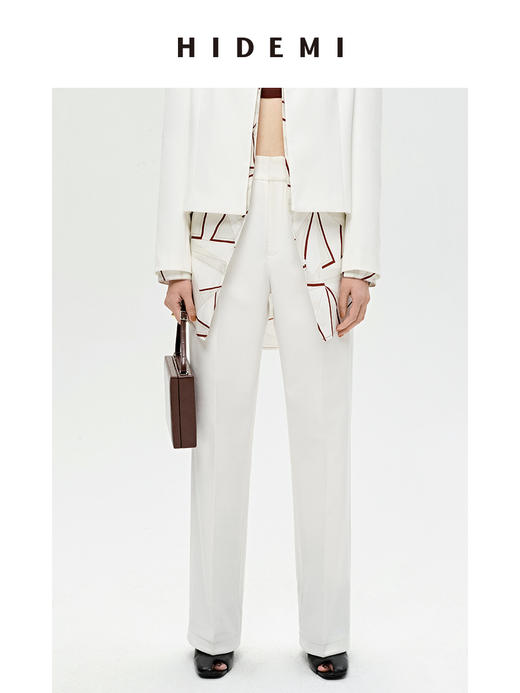 HIDEMI 白色挺括感直筒休闲西裤 商品图1