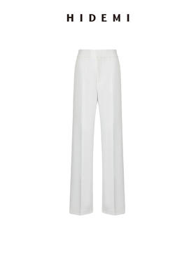 HIDEMI 白色挺括感直筒休闲西裤