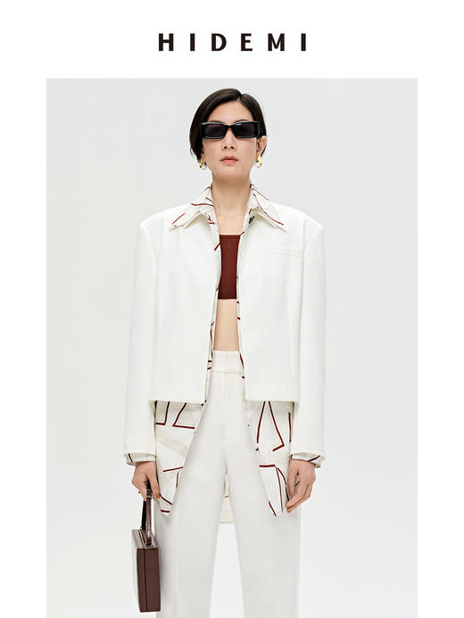 HIDEMI 简约一粒扣翻领式短款夹克西服外套 白色/黑色（小白领） 商品图8