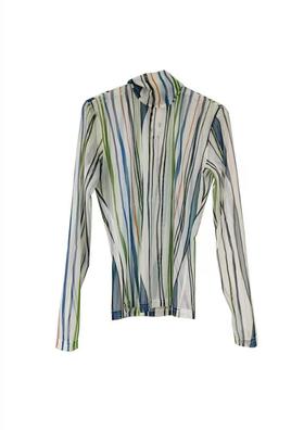 花色网纱高领打底衫 /蓝色——中国设计师品牌QIUSHU TING