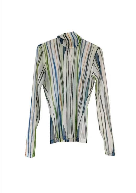 花色网纱高领打底衫 /蓝色——中国设计师品牌QIUSHU TING 商品图0