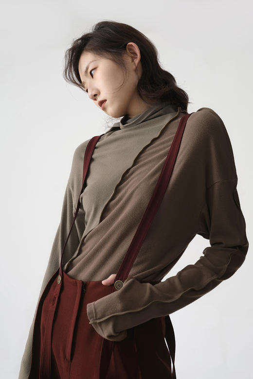 jamproof | 亲肤拼接明缝长袖磨毛针织打底上衣 [ 灰 / 红 ] 商品图12