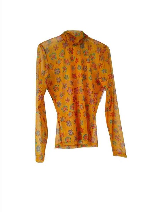 花色网纱高领打底衫 /亮橘色——中国设计师品牌QIUSHU TING 商品图0
