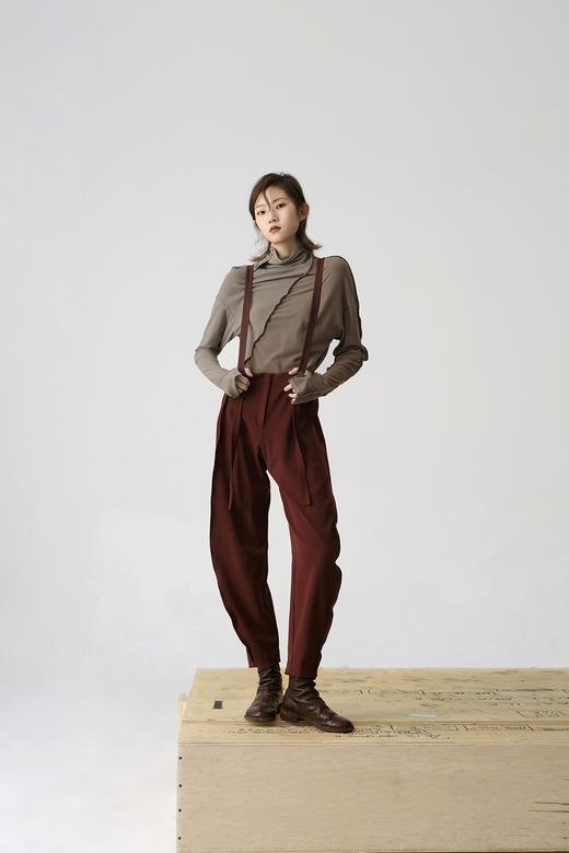 jamproof | 亲肤拼接明缝长袖磨毛针织打底上衣 [ 灰 / 红 ] 商品图7