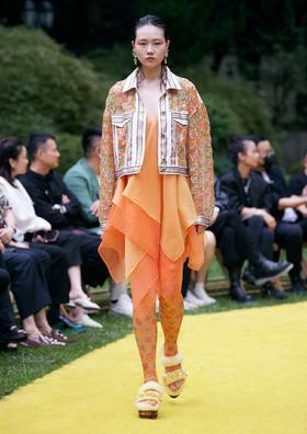 花色网纱打底裤 / 亮橘色——中国设计师品牌QIUSHU TING