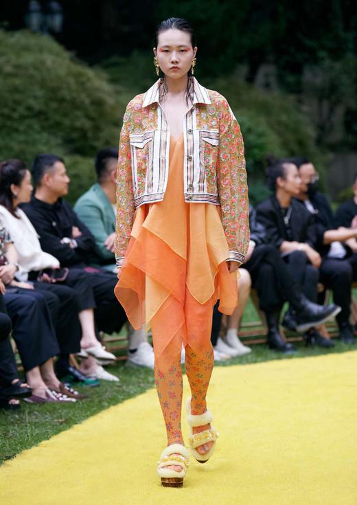 花色网纱打底裤 / 亮橘色——中国设计师品牌QIUSHU TING 商品图0