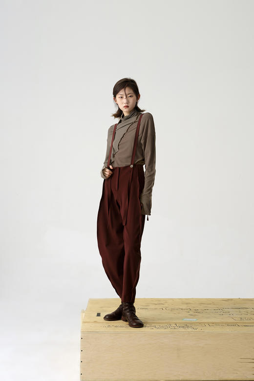 jamproof | 亲肤拼接明缝长袖磨毛针织打底上衣 [ 灰 / 红 ] 商品图8