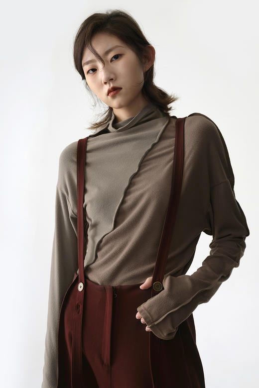 jamproof | 亲肤拼接明缝长袖磨毛针织打底上衣 [ 灰 / 红 ] 商品图11