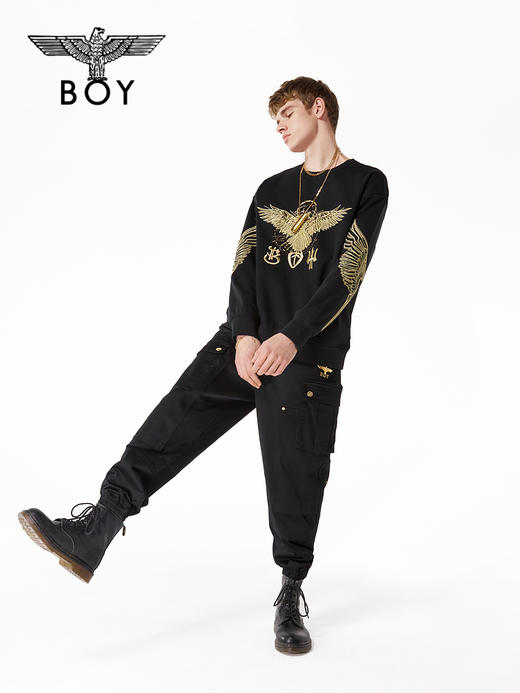 BOY卫衣男女同款22春夏新品金色老鹰翅膀绣花长袖衫B221N0302102 商品图2