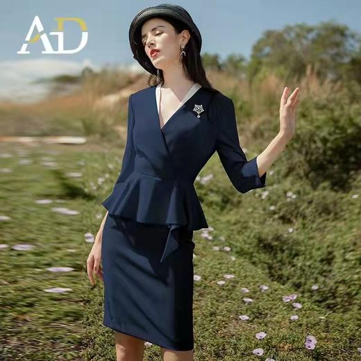 洋气紫色职业装气质女神范秋装女法式连衣裙工作服 商品图1