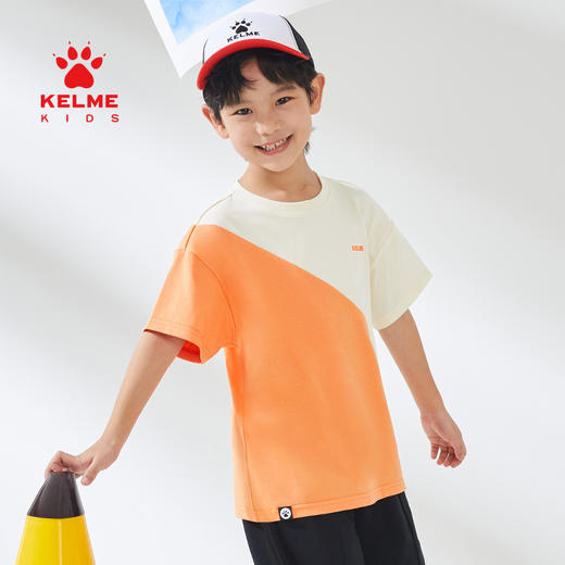 KIDS 卡尔美童装男童纯棉短袖夏季新款圆领撞色休闲T恤 商品图3
