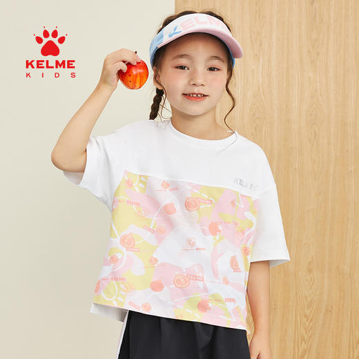 KIDS  卡尔美童装女童纯棉短袖夏季新款潮流印花撞色T恤 商品图1