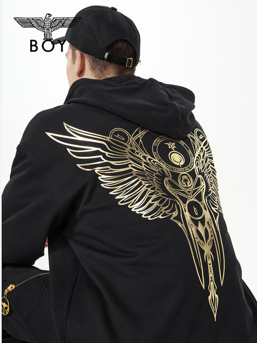 BOY卫衣男女同款22春夏新品金色翅膀连帽开衫外套B221N0600302 商品图2