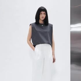 垫肩无袖短款T恤