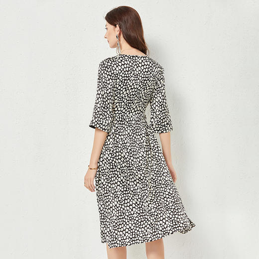 丁摩 夏季撞色时尚真丝连衣裙短袖印花桑蚕丝裙子Q121164 商品图4