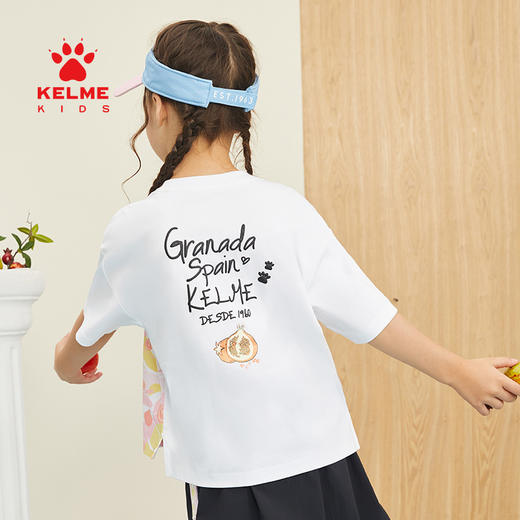 KIDS  卡尔美童装女童纯棉短袖夏季新款潮流印花撞色T恤 商品图2
